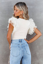 Load image into Gallery viewer, Dotty Mesh Ruffle Sleeve Ribbed Knit Top
