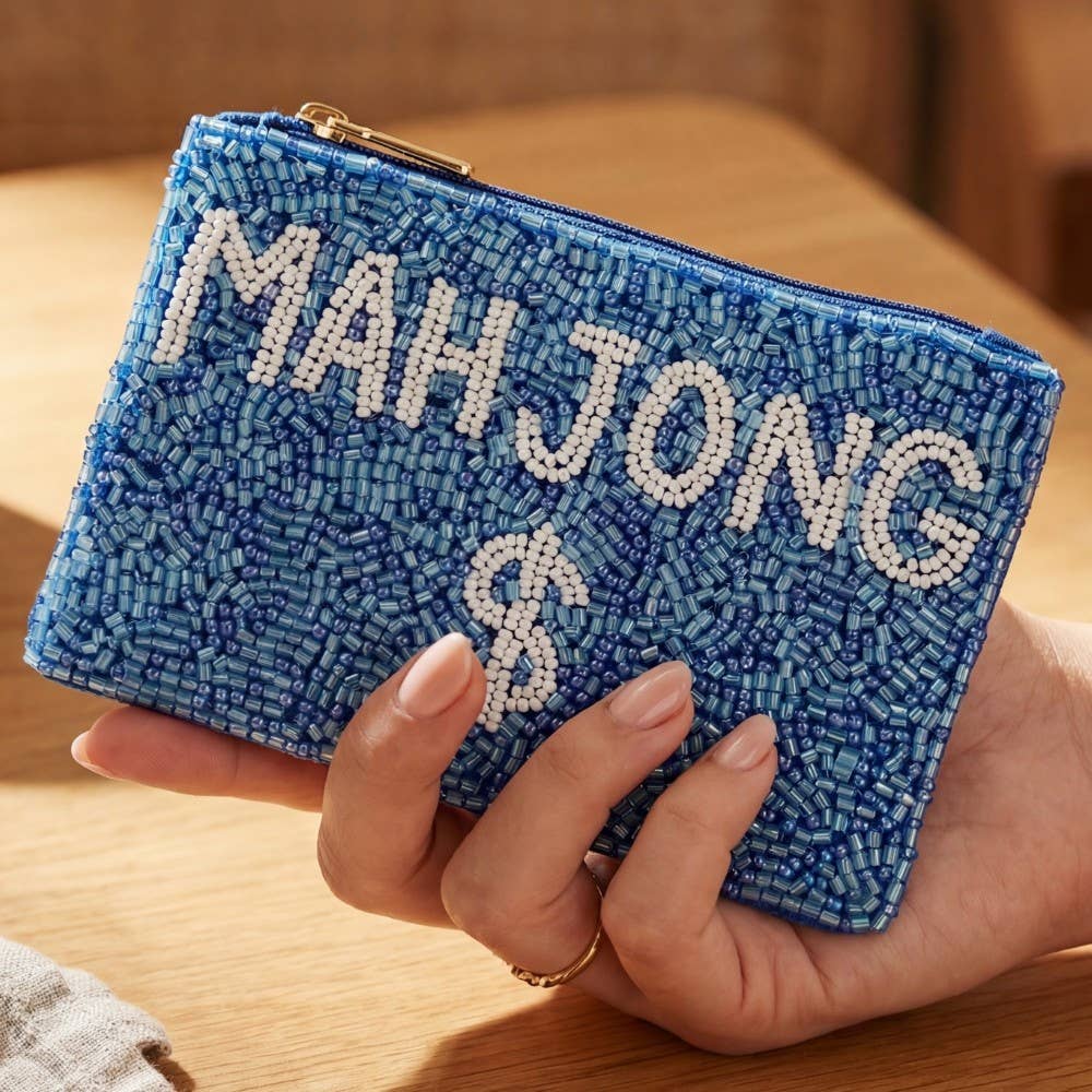 Blue Mahjong Money Beaded Coin Purse