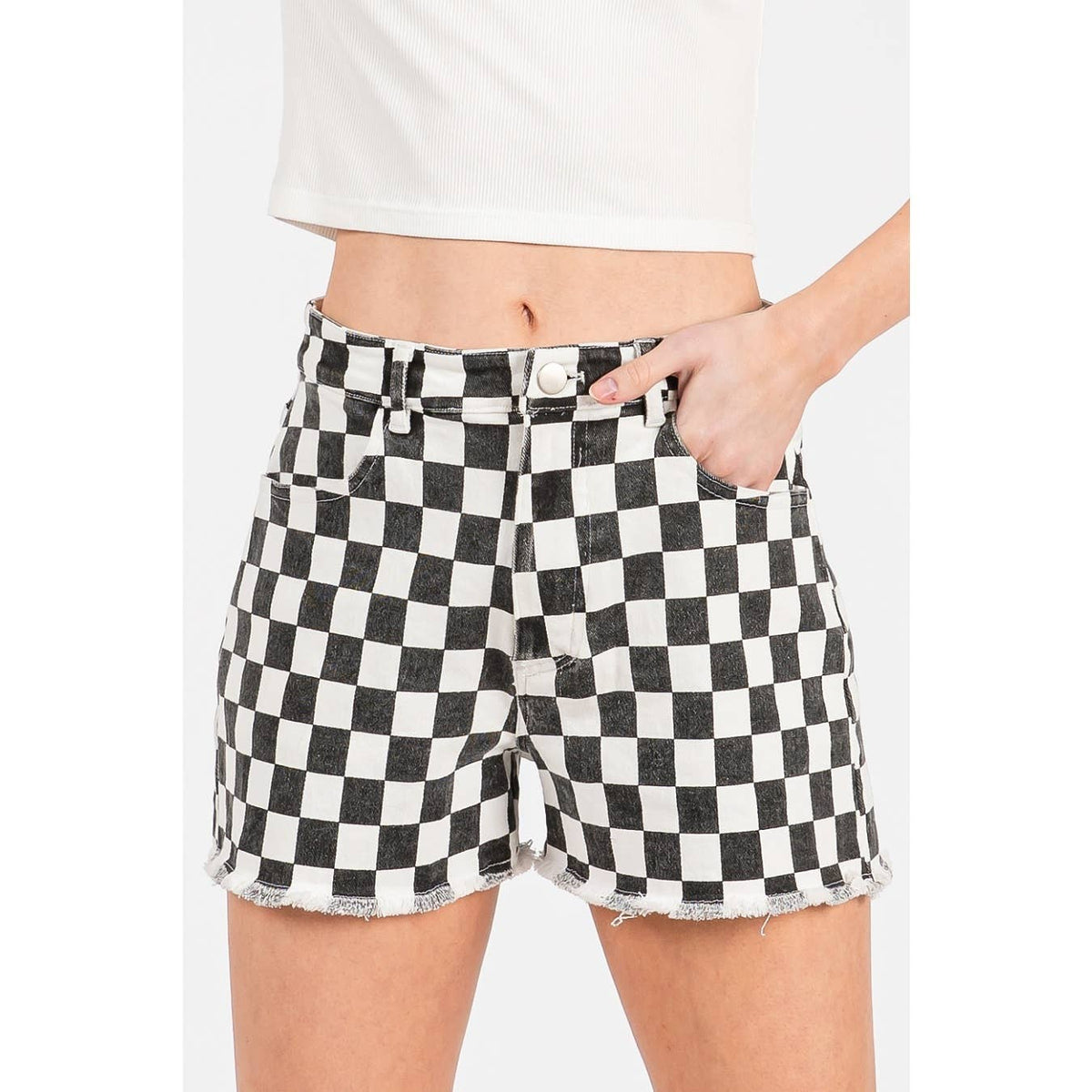 BLACK CHECKERED CASUAL SHORTS