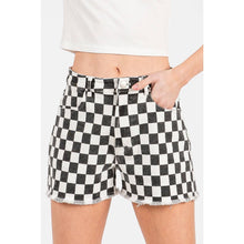 Load image into Gallery viewer, GAME DAY CHECKERED FRAYED HEM CASUAL SHORTS: WASHED RED / S-M-L(2-2-2)
