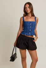 Load image into Gallery viewer, FRONT PLEATED DETAIL SLEEVELESS DENIM TOP
