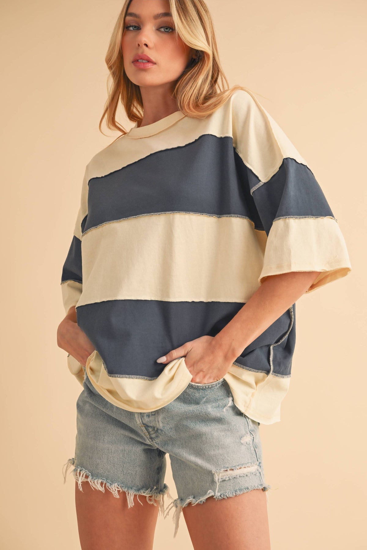 Navy Color Block Top