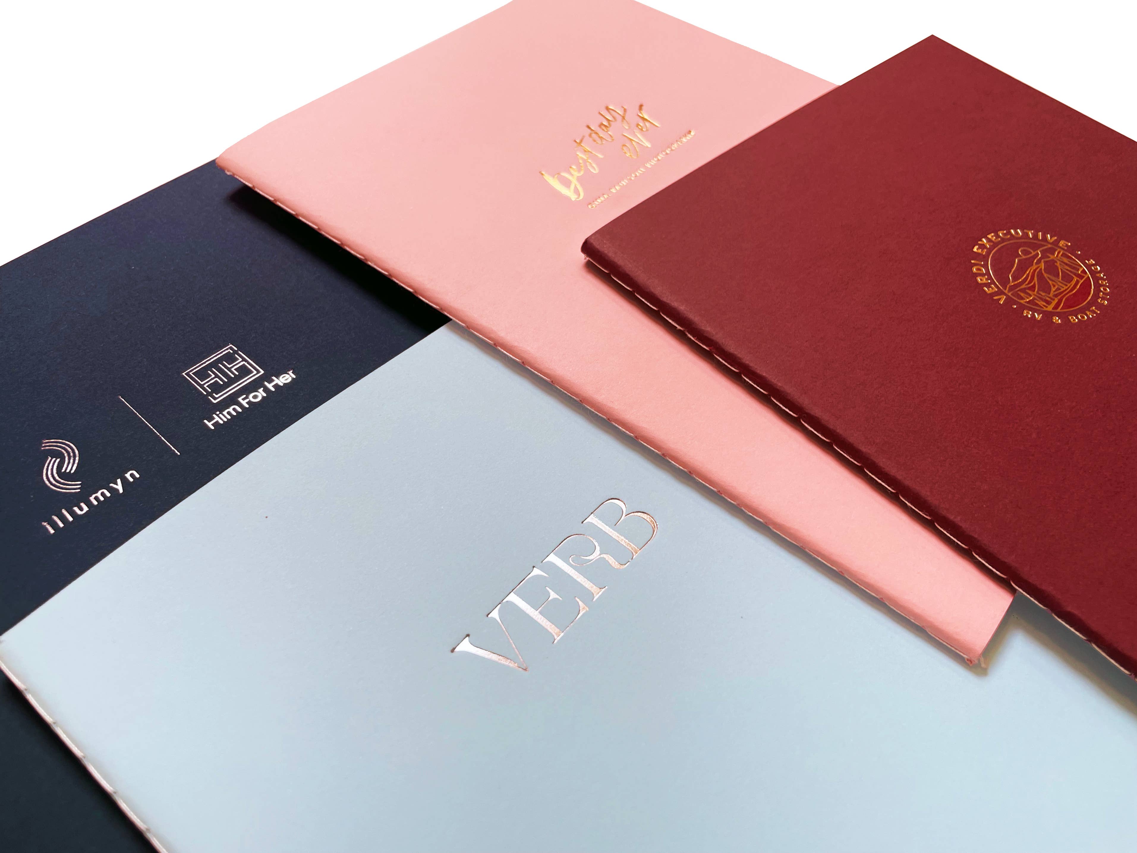 Custom Logo Foil Embossed Medium Saddle Stitch Notebook: Gold / Burgundy