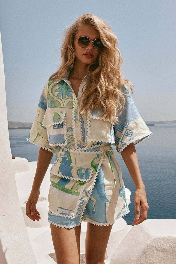 Mykonos Lace Shirt & Skirt Set