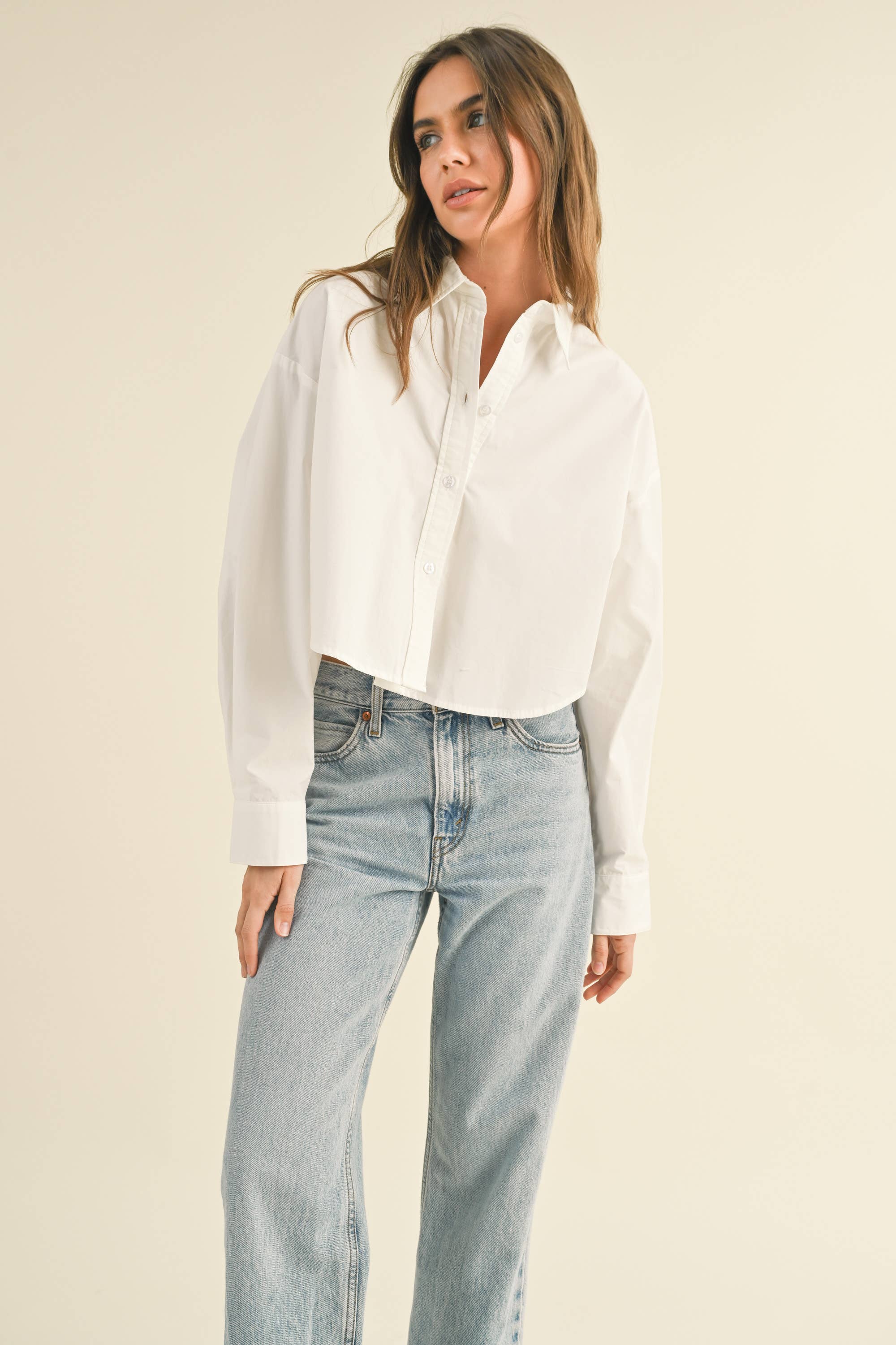 Long Sleeved Cropped Button Down Shirt