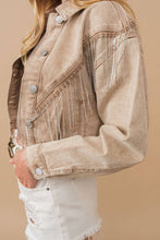 Load image into Gallery viewer, Denim Waist Length Rhinestone Fringe Jacket: CAMEL
