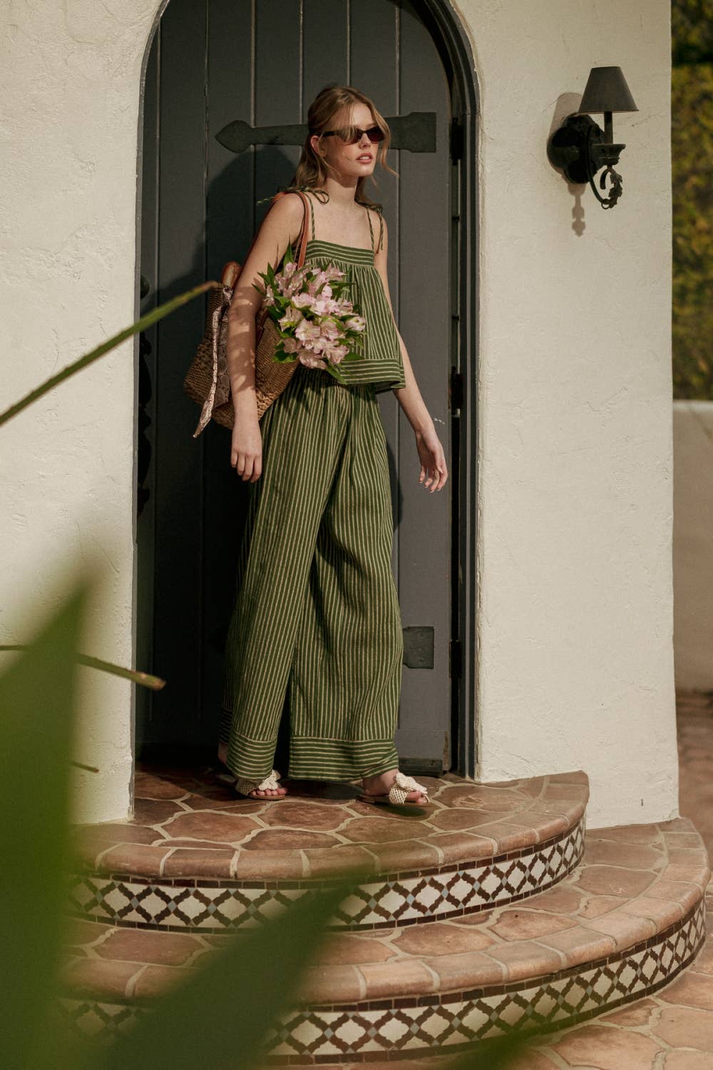 Green Print Spaghetti Strap Top