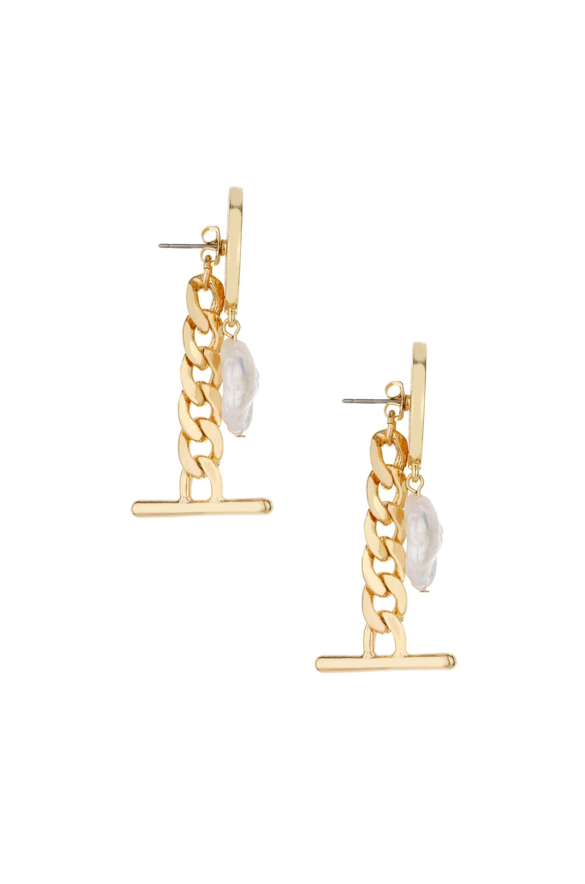 Ancient Coin and Pearl Charm 18k Gold Plated Drop Earrings