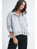 Striped Ruffle Hem Button Down