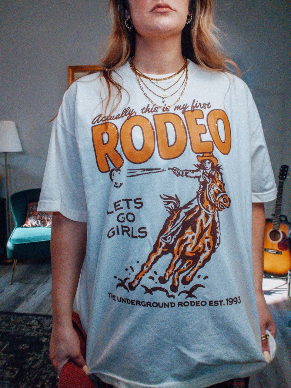 This is My First Rodeo, Western Boxy Cotton TShirt: Ivory / M