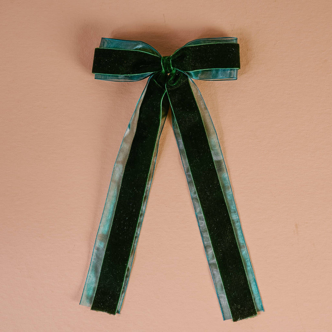 Velvet Luxe Layered Hair Bow-Green