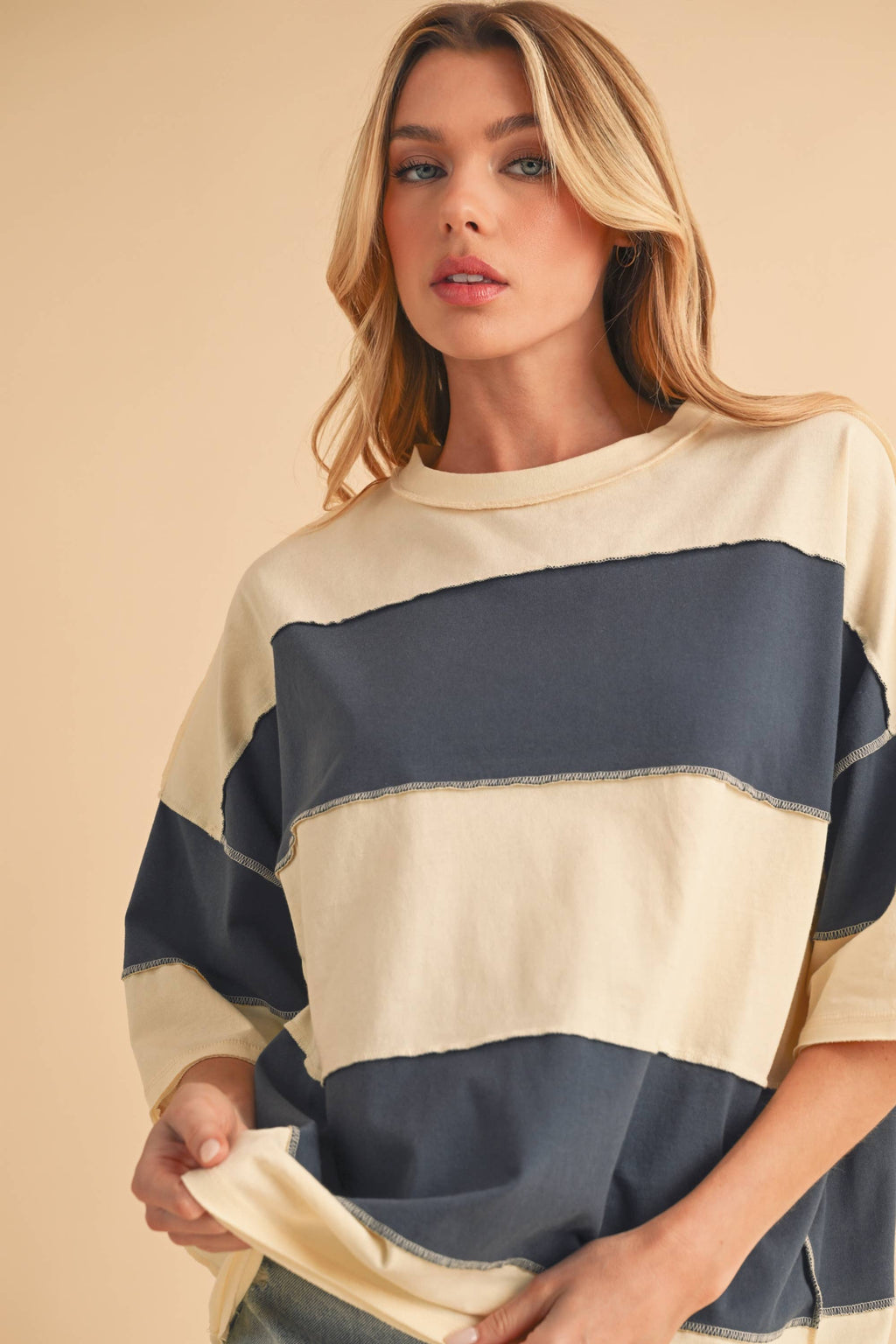 Navy Color Block Top