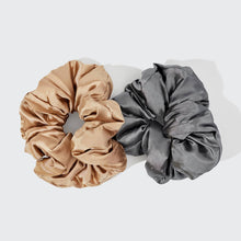 Load image into Gallery viewer, Satin Sleep Pillow Scrunchies - Charcoal/Gold
