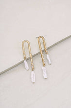 Load image into Gallery viewer, Asymmetrical Pearl Dangle 18k Gold Plated Earrings: One Size
