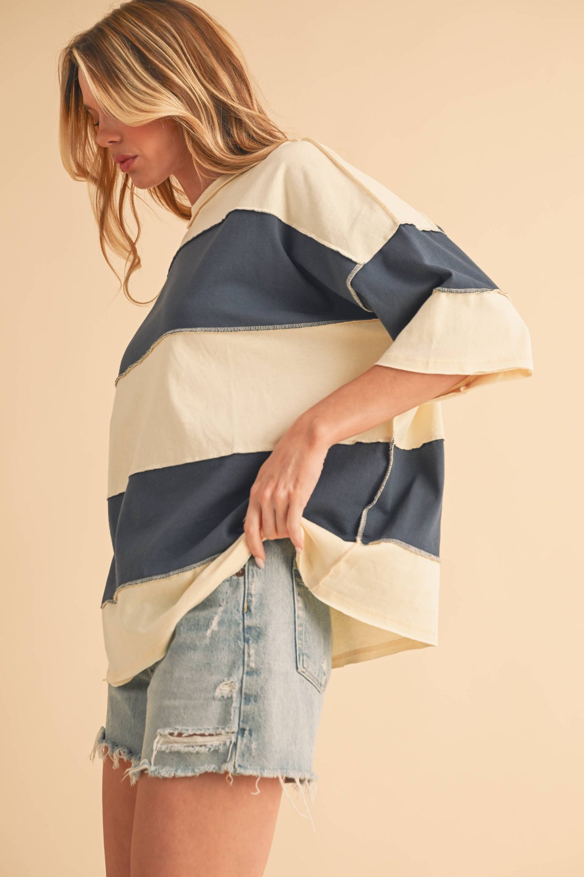 Navy Color Block Top