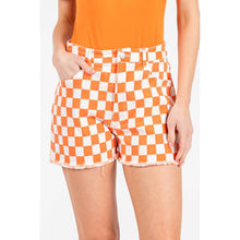 Load image into Gallery viewer, GAME DAY CHECKERED FRAYED HEM CASUAL SHORTS: WASHED RED / S-M-L(2-2-2)
