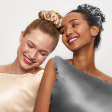 Load image into Gallery viewer, Satin Sleep Pillow Scrunchies - Charcoal/Gold
