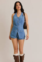 Load image into Gallery viewer, DENIM VEST-STYLE ROMPER WITH MICRO SHORTS
