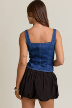 Load image into Gallery viewer, FRONT PLEATED DETAIL SLEEVELESS DENIM TOP
