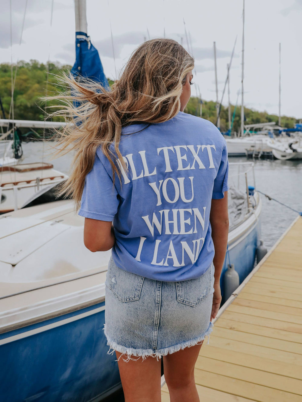 I'll Text You When I Land (FRONT + BACK) Puff Graphic Tshirt
