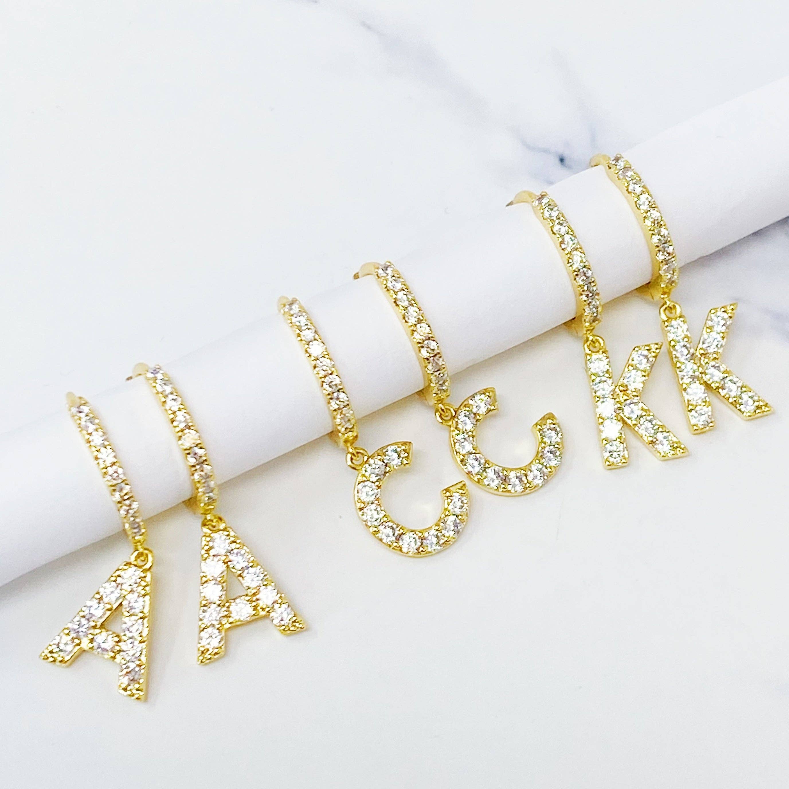 Crystal Initial Drop Earrings Prepack
